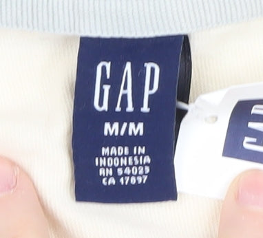 GAP Men's Beige Striped Polo Shirt Medium