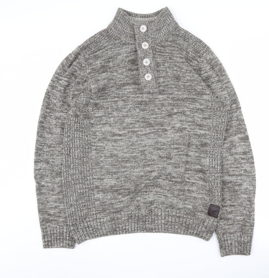Mens UK Size L Brave Soul Grey Henley Jumper