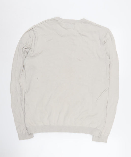 ASOS DESIGN Men Beige Crew Neck Cotton Jumper Size M