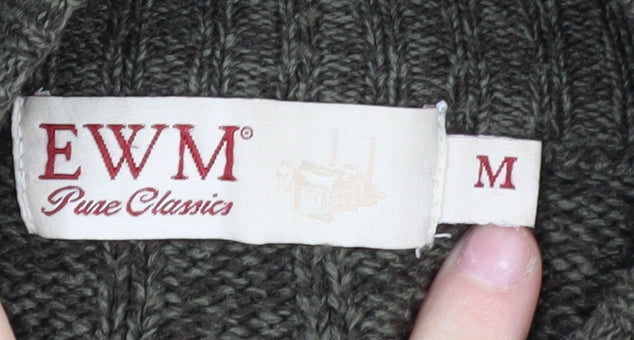 EWM Men's Green Full Zip Cable-Knit Jumper M