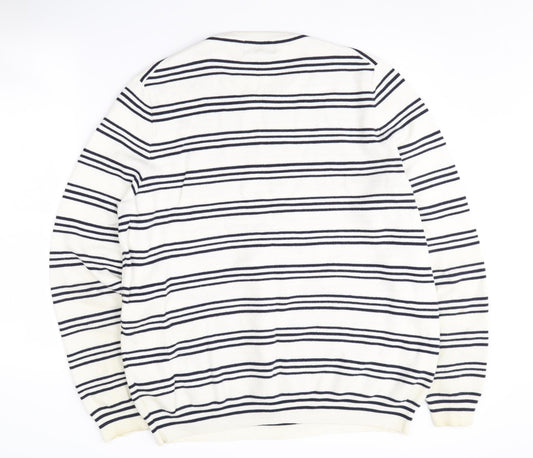 Blue Harbour Men's Ivory Striped Cotton Cashmere Jumper L