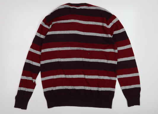 Sandstone Men's M Red Striped V-Neck Jumper
