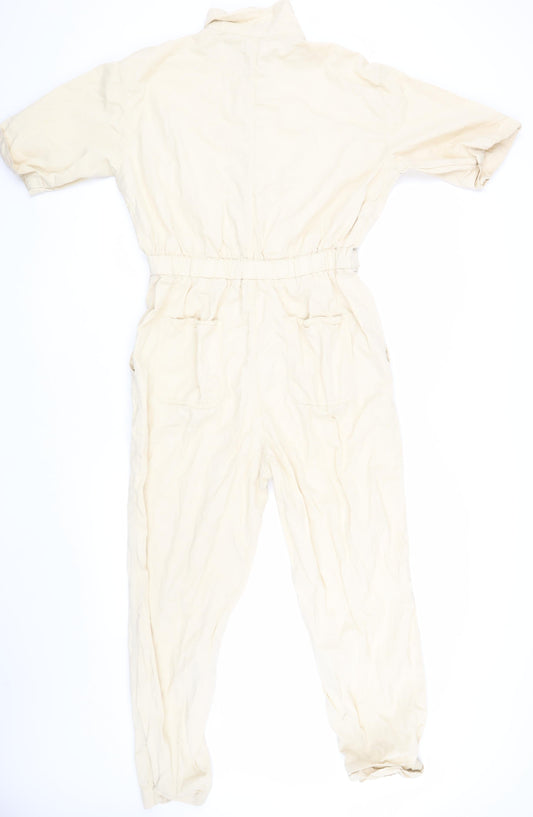 Topshop Women's Beige Collared Jumpsuit, Size 12
