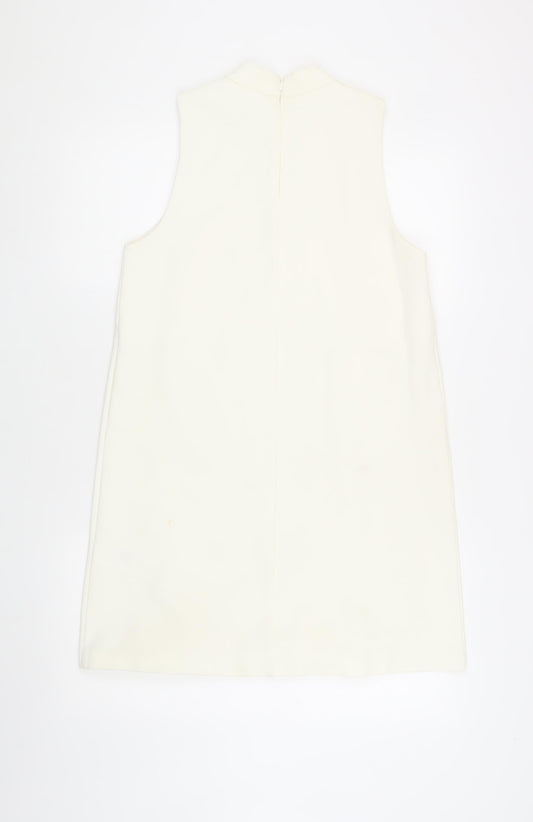 Basic Women's Ivory Shift Dress, Size 10, High Neck