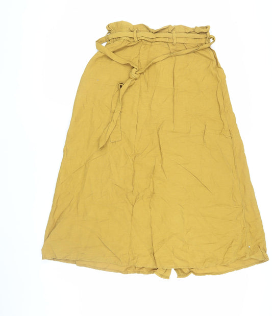 Pieces Women Yellow Long Linen A-Line Skirt
