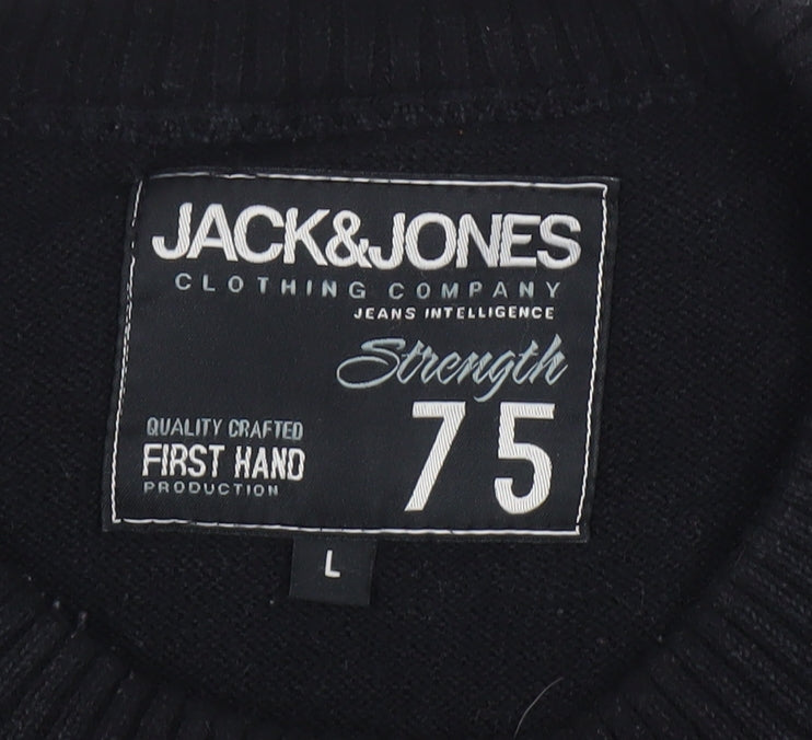 Jack & Jones Men’s Black L Pullover Jumper Crew Neck