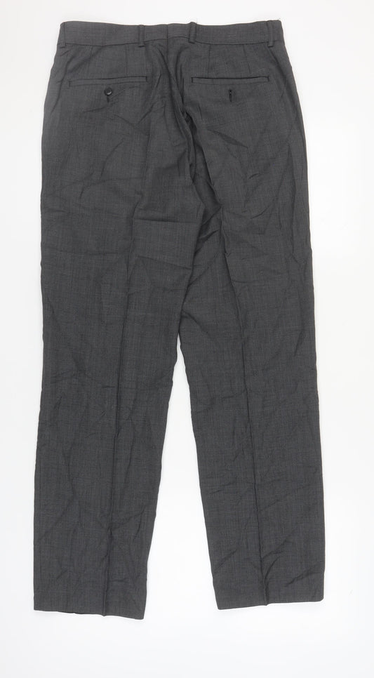 Linea Men's Grey Wool Trousers, 32, Regular Fit, Formal