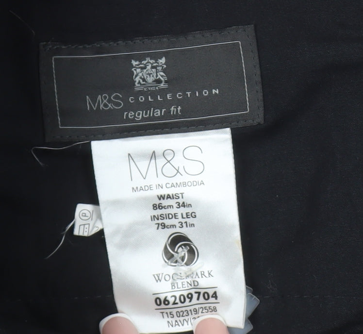 Marks and Spencer Men's Black Regular Fit Trousers