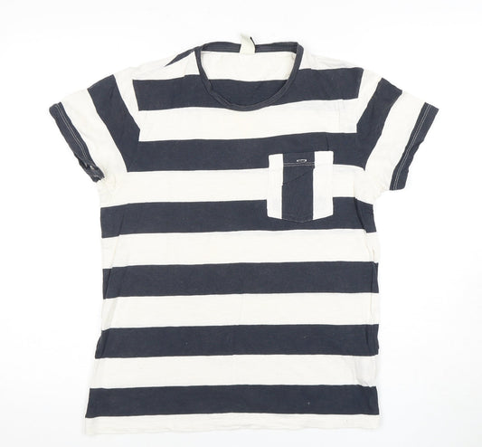Additional front view of Barbour unisex black white striped t-shirt, size S, casual