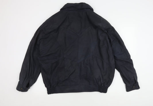 AND Men's Black Leather Bomber Jacket L Casual