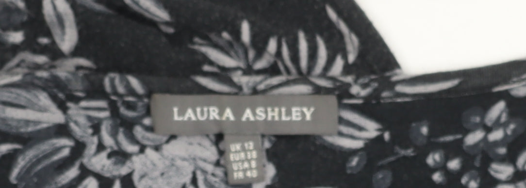 Laura Ashley Women's Black Floral Blouse, Size 12