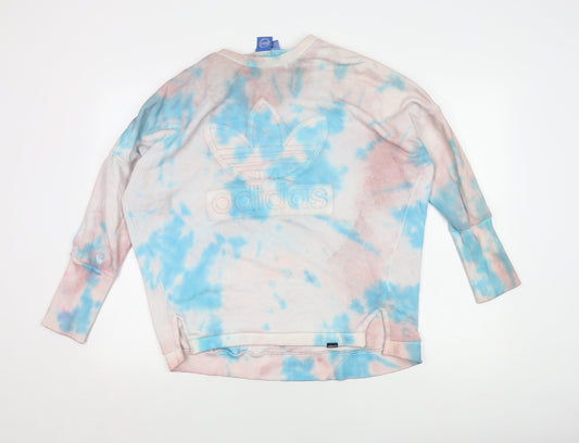 Additional front view of Adidas Women’s Blue Pink Tie-Dye Crew Neck Sweatshirt L