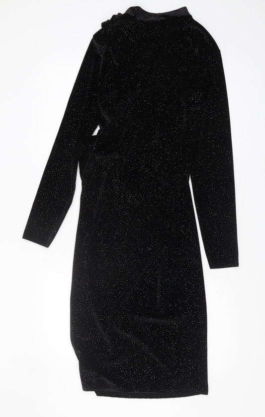 Boohoo Women's Black Glitter Velvet Midi Dress