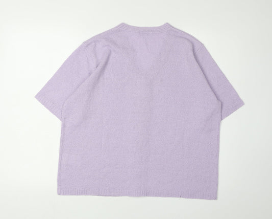 Damart Women's Purple V-Neck Cable-Knit Pullover L