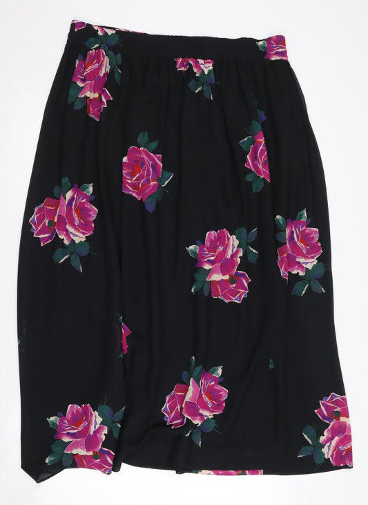 Jaeger Women's Black Midi A-Line Floral Skirt S