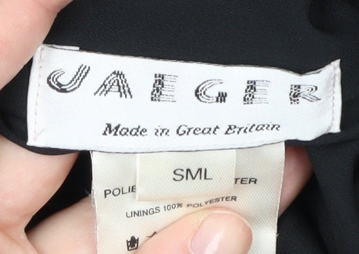 Brand and care label for Jaeger Women's Black Midi A-Line Floral Skirt S