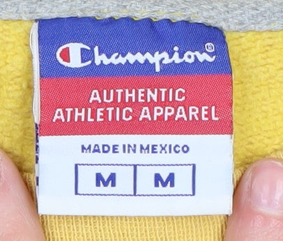 Brand and care label for Champion Yellow Pullover Sweatshirt M - unisex style