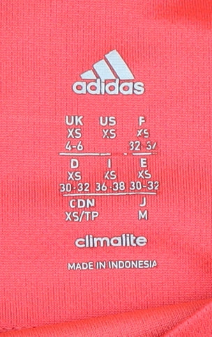Brand and care label for Adidas Women's Pink XS Running T-Shirt, Breathable