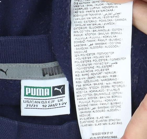 Puma Boys Blue Sweatshirt 2-3 Years Cotton Elastane