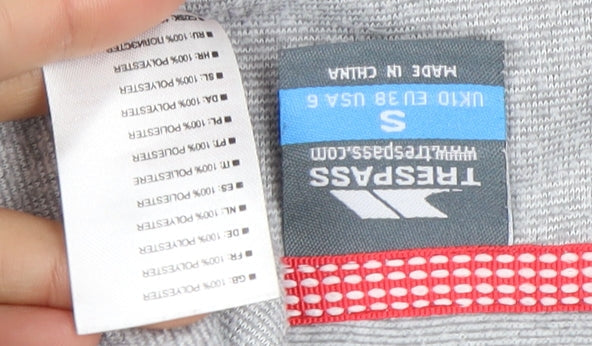 Close-up detail of Trespass Grey Pullover unisex sweatshirt, size 6, high neck