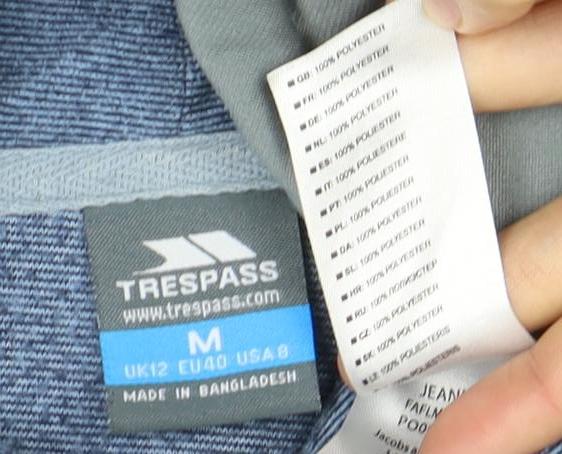 Close-up detail of Trespass Blue unisex lightweight sweatshirt m