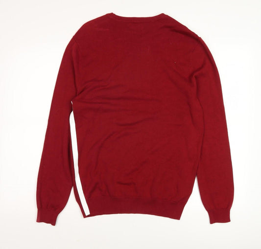 Zara Men's Red Crew Neck Jumper - Long Sleeve Cotton