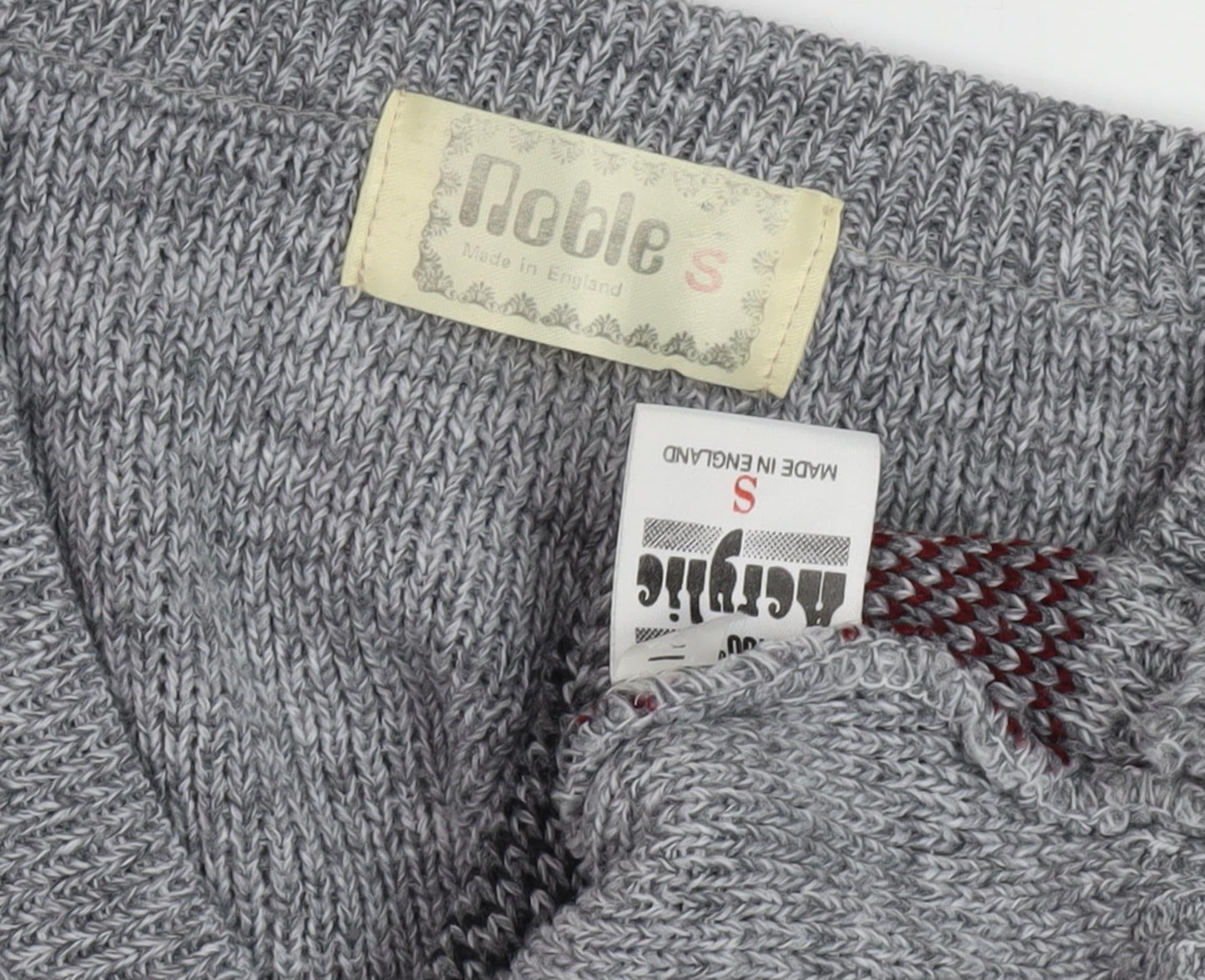 Noble Men's Grey Argyle Knit Pullover Jumper, Size S