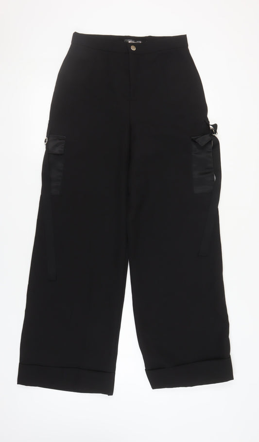 Womens UK Size 8 Missguided Regular Fit Cargo Black Trousers