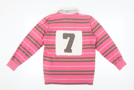 Boden Men's Pink Striped Polo S, Long Sleeve