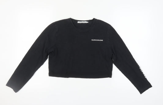 Womens UK Size XS Calvin Klein Black Cropped T-Shirt