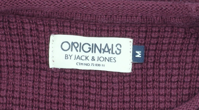 Jack & Jones Men's Red Waffle-Knit Pullover Jumper M