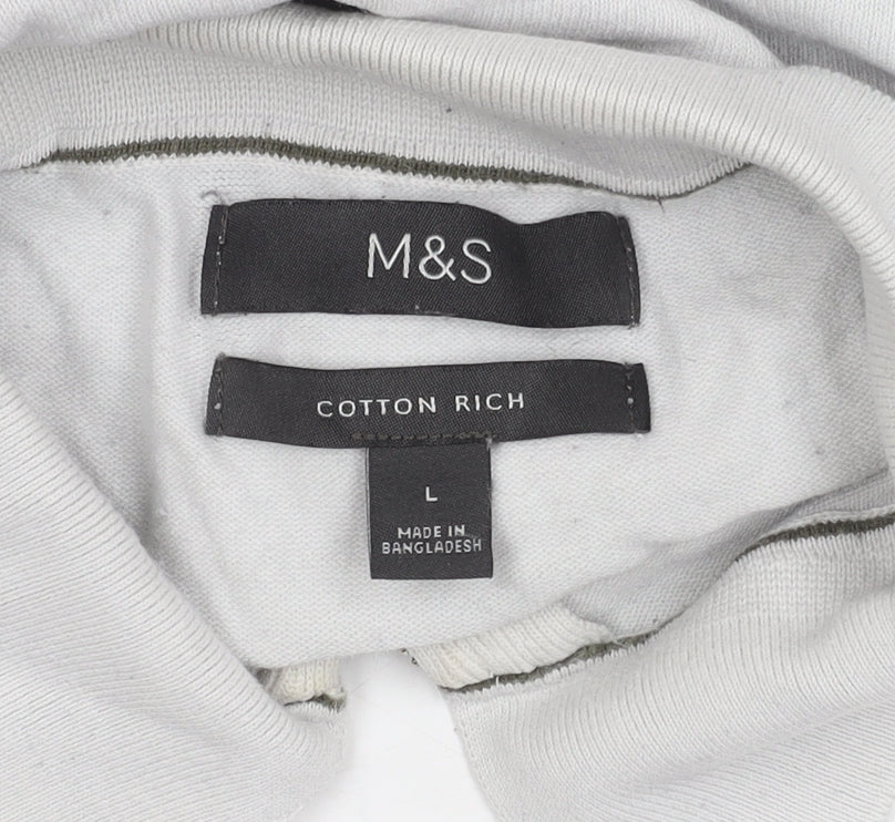 Marks and Spencer Men's Blue Striped Polo Large