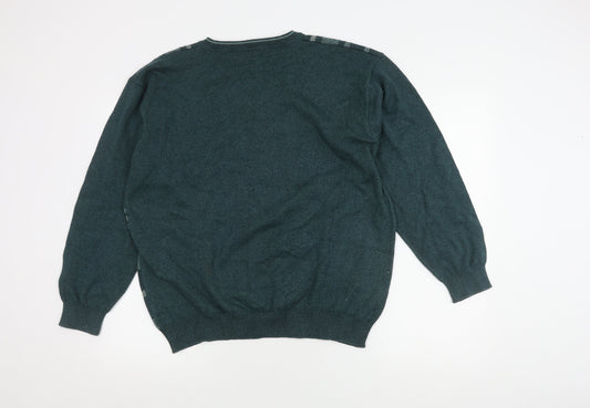 Marks and Spencer Men's Green Check XL Pullover Jumper