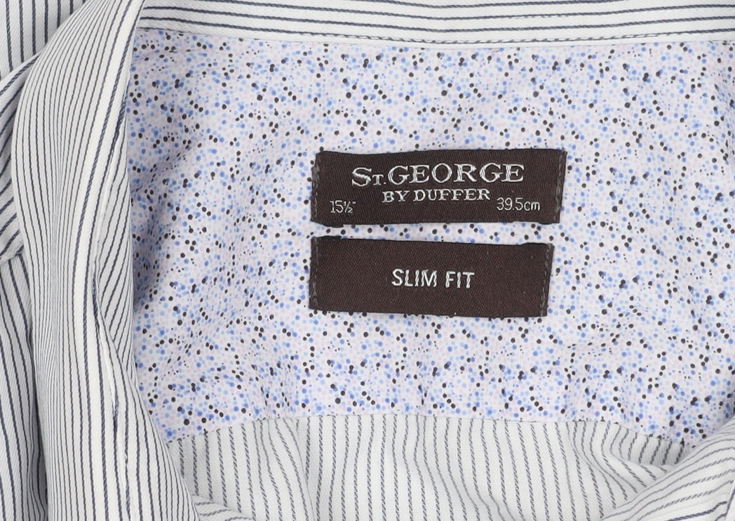 St. George by Duffer Men's Blue Striped Slim Fit Shirt