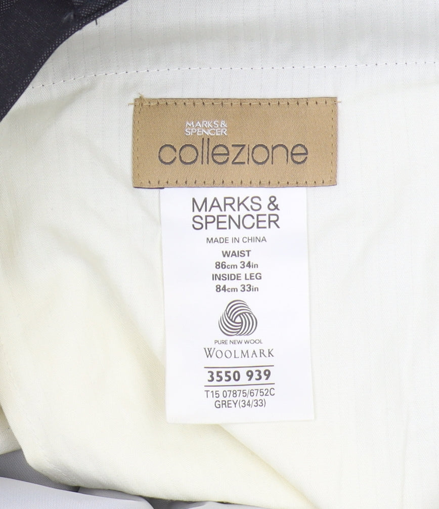 Marks & Spencer Men's Grey Wool Trousers, Size 34