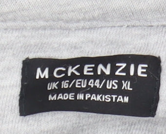 Brand and care label for Mckenzie unisex grey full zip hoodie, size 16