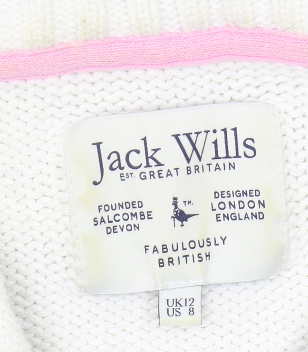 Jack Wills Women's Ivory V-Neck Pullover Jumper Size 12