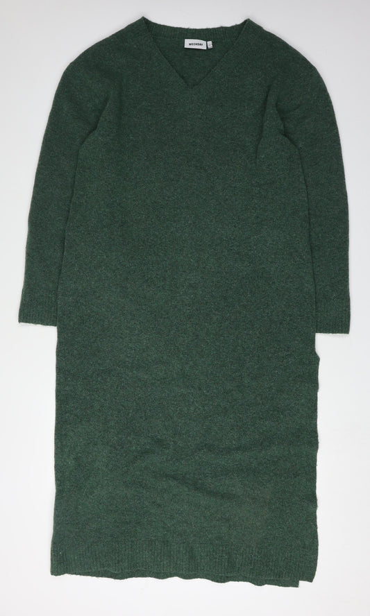 Weekday Women's Green V-Neck Dress M
