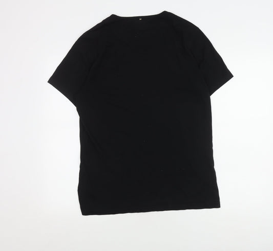 Pretty Green Men's Black Graphic Print Cotton T-Shirt