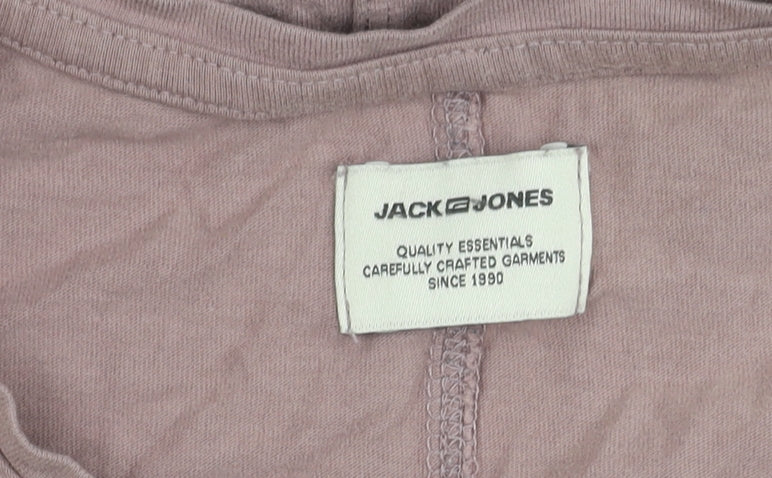 Jack & Jones Men's Pink Medium Cotton Crew Neck T-Shirt