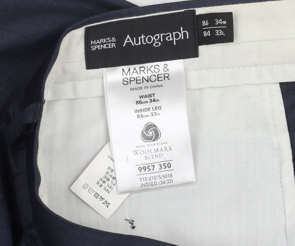 Marks and Spencer Men's Blue Trousers, Size 34