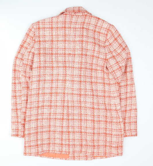 Stradivarius Women's Pink Bouclé Plaid Blazer, L