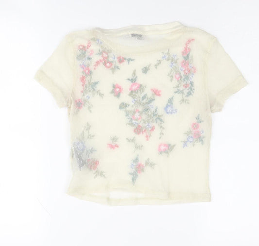 Light Before Dark Women's Ivory Cropped Floral Top XS