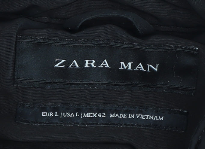 Zara Man Black Basic Jacket L Full Zip Men's Autumn