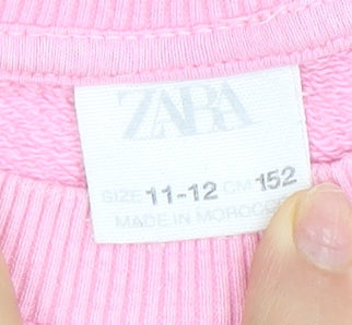 Zara Girls Pink Pullover Sweatshirt 11-12 Years Graphic Print