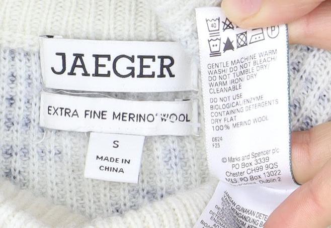 Jaeger Men's Ivory S Mock Neck Geometric Pullover Jumper