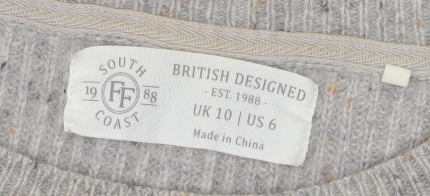 FF South Coast Women's Grey Wool Pullover Jumper, Size 10, Crew Neck