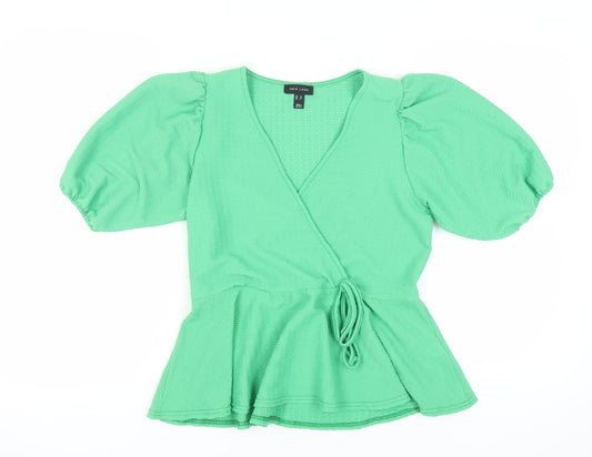 Womens UK Size 12 New Look Green Wrap Blouse