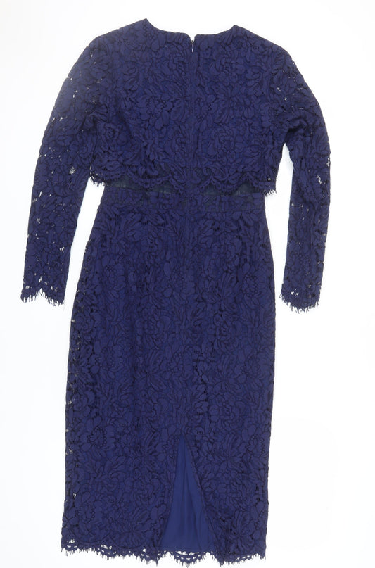 ASOS Blue Floral Lace Dress, Women, UK 10, Long Sleeve