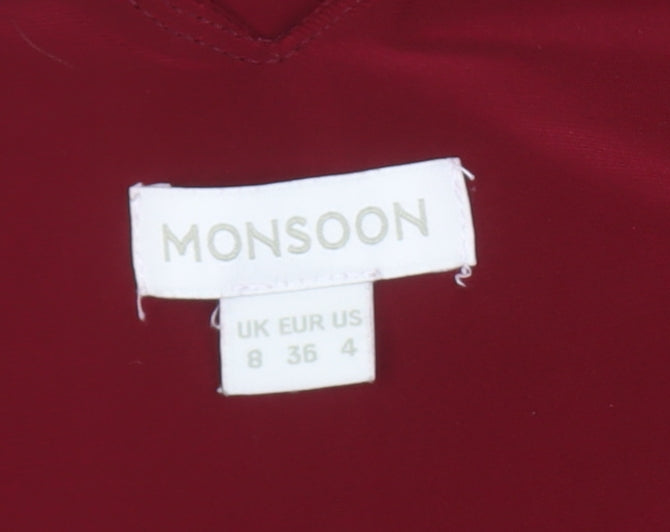 Monsoon Women's Red Maxi Dress Size 8 Elegant Party Wear